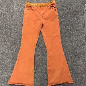 Pink Lily Flare Orange Pants with Gold Accents